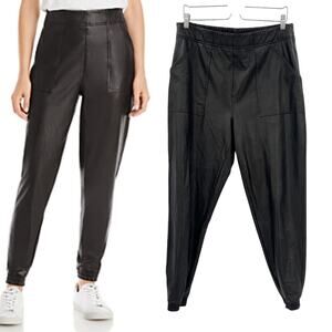 Spanx Faux‎ Leather Jogger Pants In Noir Black Size XL